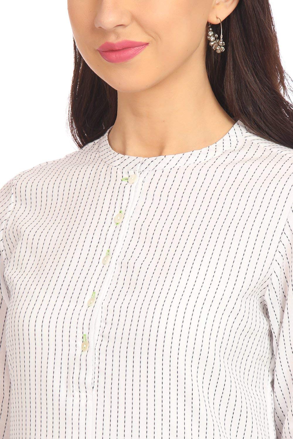 BIBA Womens Mandarin Collar Stripe Kurta