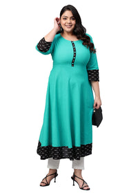 Yash Gallery Women's  Plus Size Cotton Printed Anarkali Kurta for Women (264YK346TEAL_Teal