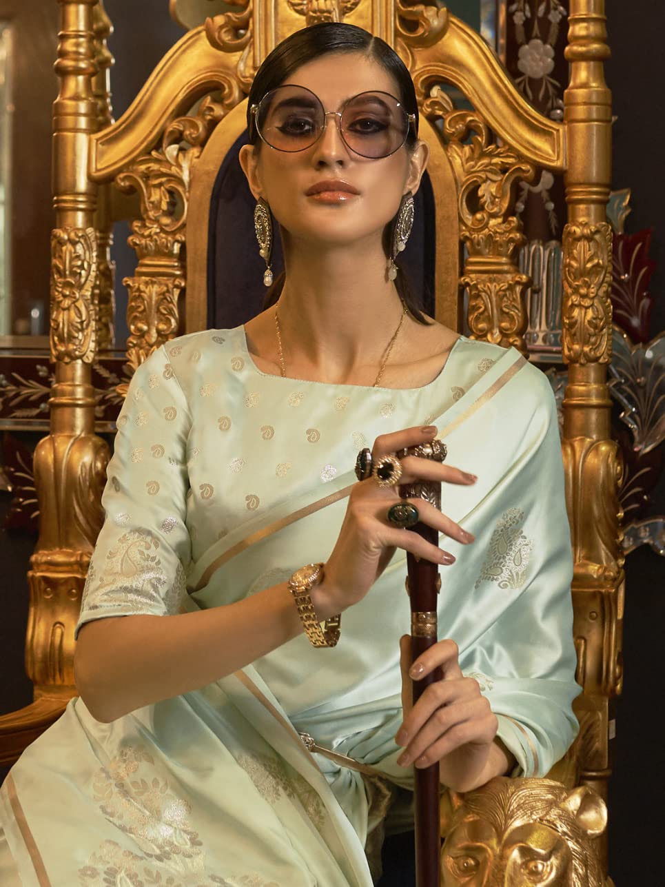 AKHILAM Women's  Banarasi Pure Silk Floral Golden Zari Work Woven Design Border Saree with Unstitched Blouse Piece(KSBLE2240_Parent)