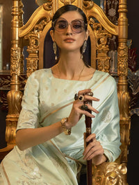 AKHILAM Women's  Banarasi Pure Silk Floral Golden Zari Work Woven Design Border Saree with Unstitched Blouse Piece(KSBLE2240_Parent)