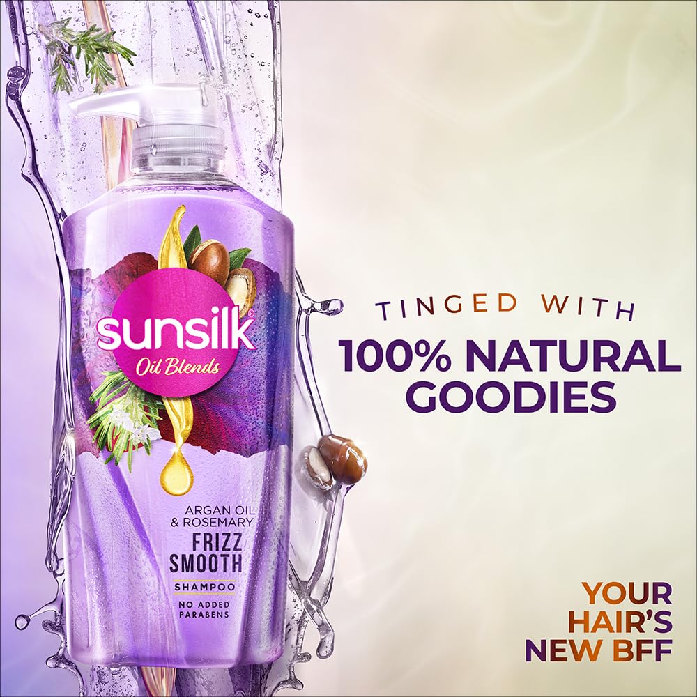 Sunsilk Argan Oil & Rosemary Frizz Smooth Oil Blends Shampoo | for Frizzy Hair | with No Added Parabens | 700 ML