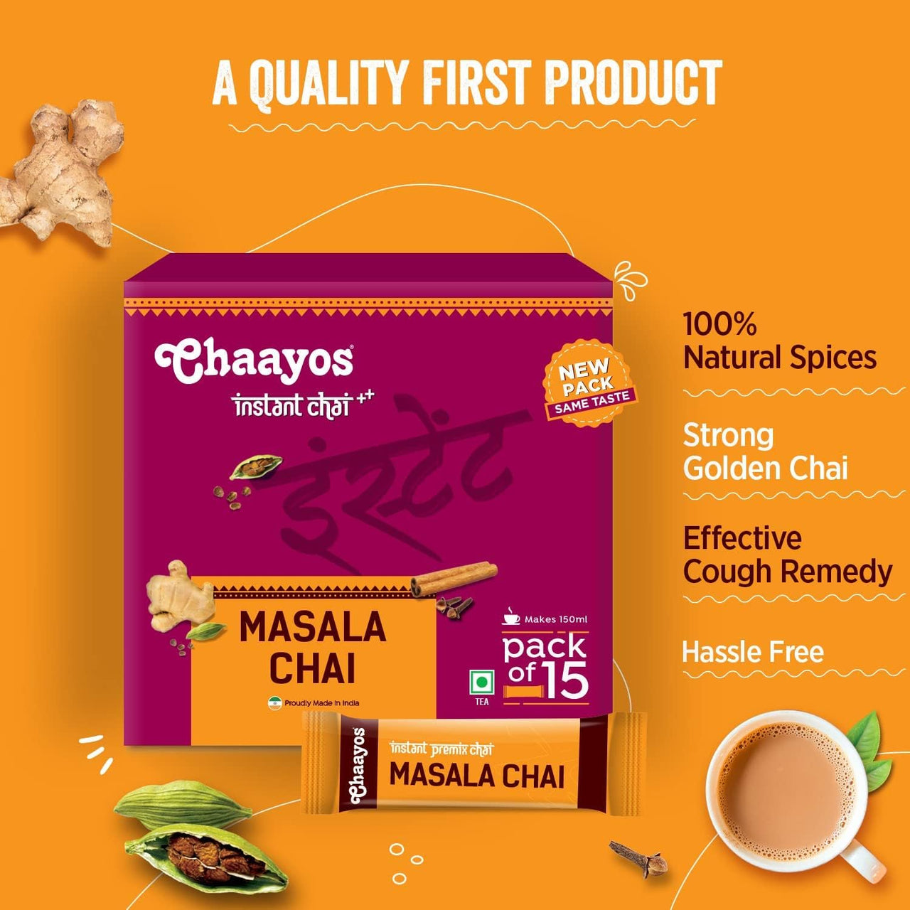 Chaayos Instant Tea Premix - Regular Sugar - Masala Flavour (15 Sachets)