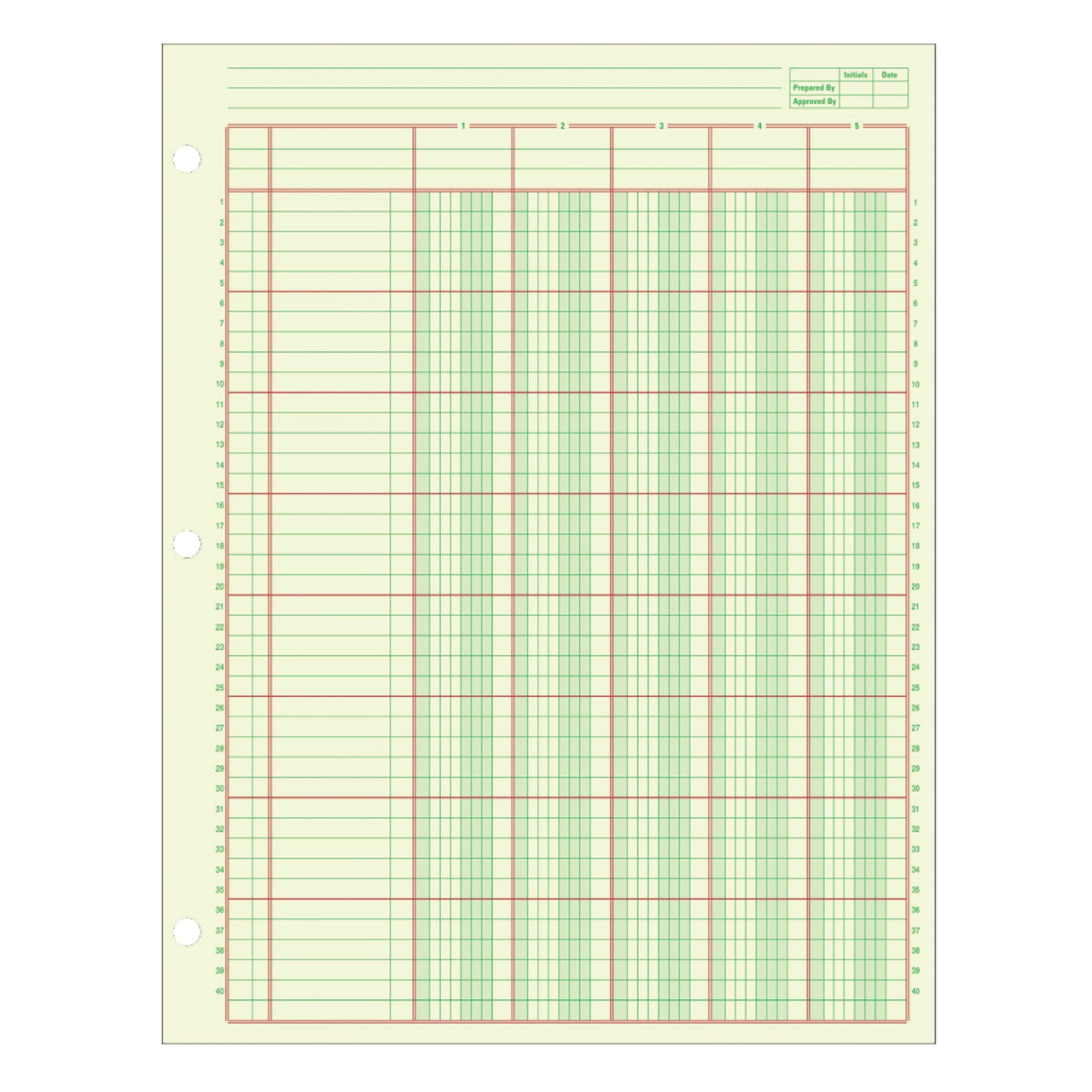 Adams Columnar Analysis Pad, 5 Column Ledger, 8.5" x 11", 100 Pages (50 Sheets), Green, 3 Hole Punch, for Accounting, Bookkeeping & Data (ACP85115)