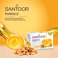 Santoor PureGlo Glycerine Soap with Almond Oil and Glycerine, 125g (Pack of 6) for Nourished Glowing Skin