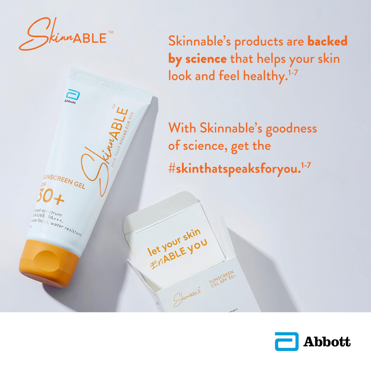 Skinnable Abbott Sunscreen Gel Spf 30+,Uva/Uvb Protection,Pa+++,Matte Finish,Non Whitening,Water Resistant,Non Comedogenic,Sunscreen For Oily,Dry,Combination,Sensitive Skin For Women&Men 50G