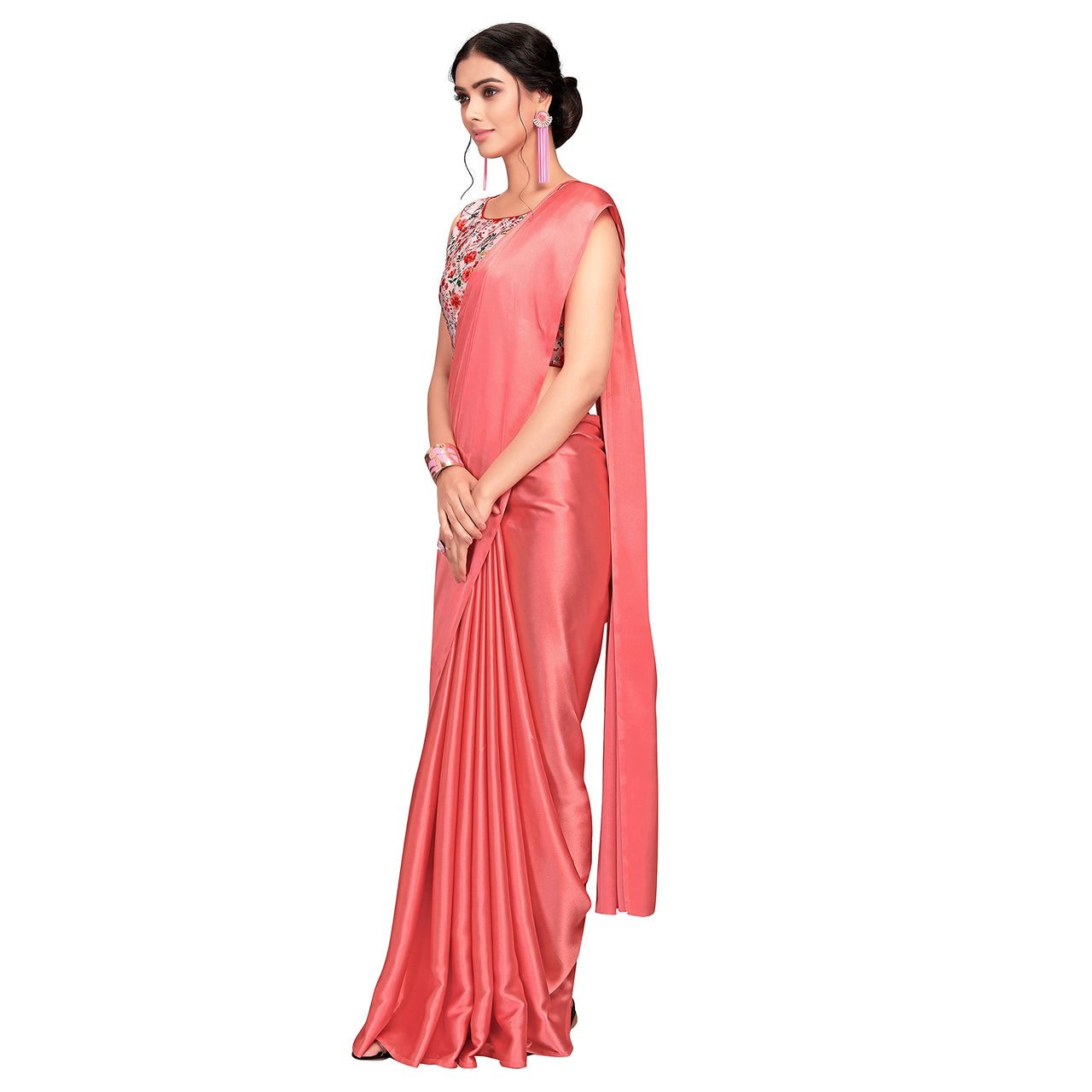 Cloud walker Women Soft Satin Silk Saree With Digital Printed Unstiched Blouse Piece(5.5m Saree +0.8m Blouse Piece).