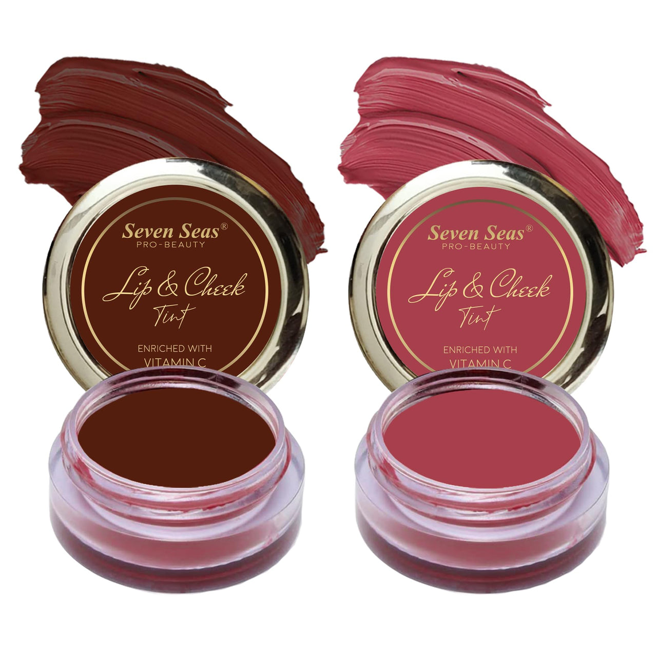 Seven Seas Lips & Cheek Tint Combo Pack of 2 | Matte Natural Blush for Women | Lip Tint with Vitamin E | Nourishing Cheek Tint (Maroon, Hippie Pink)