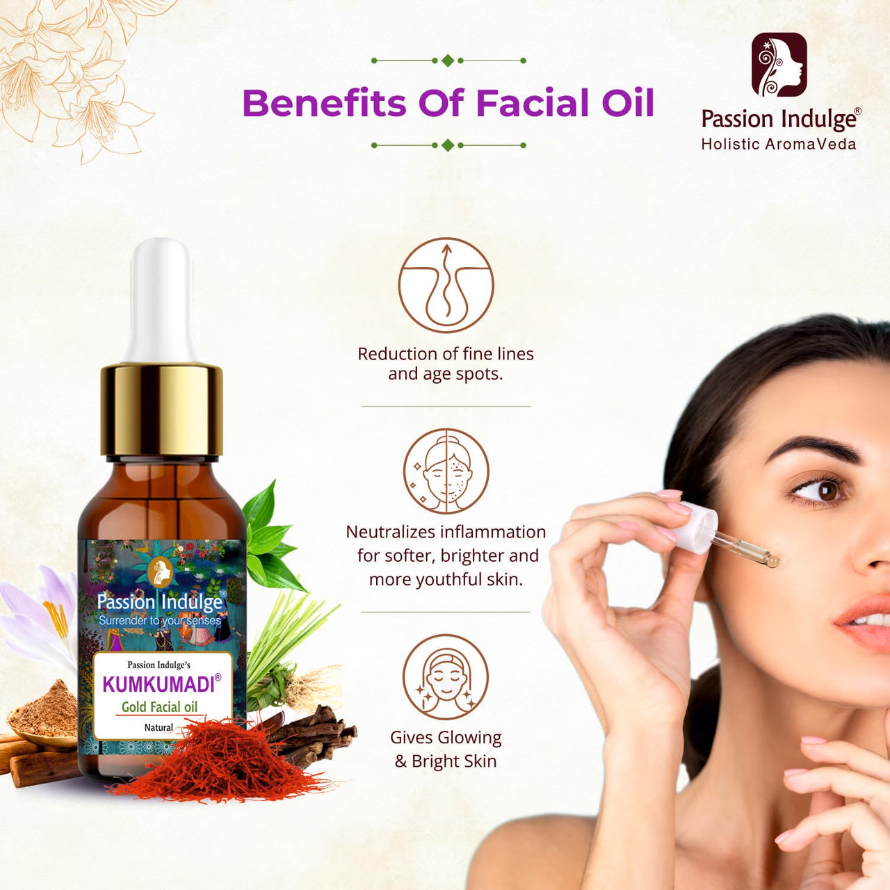 Passion Indulge Natural Kumkumadi Cleanser 100ml & Kumkumadi Facial Oil 10ml Combo Pack