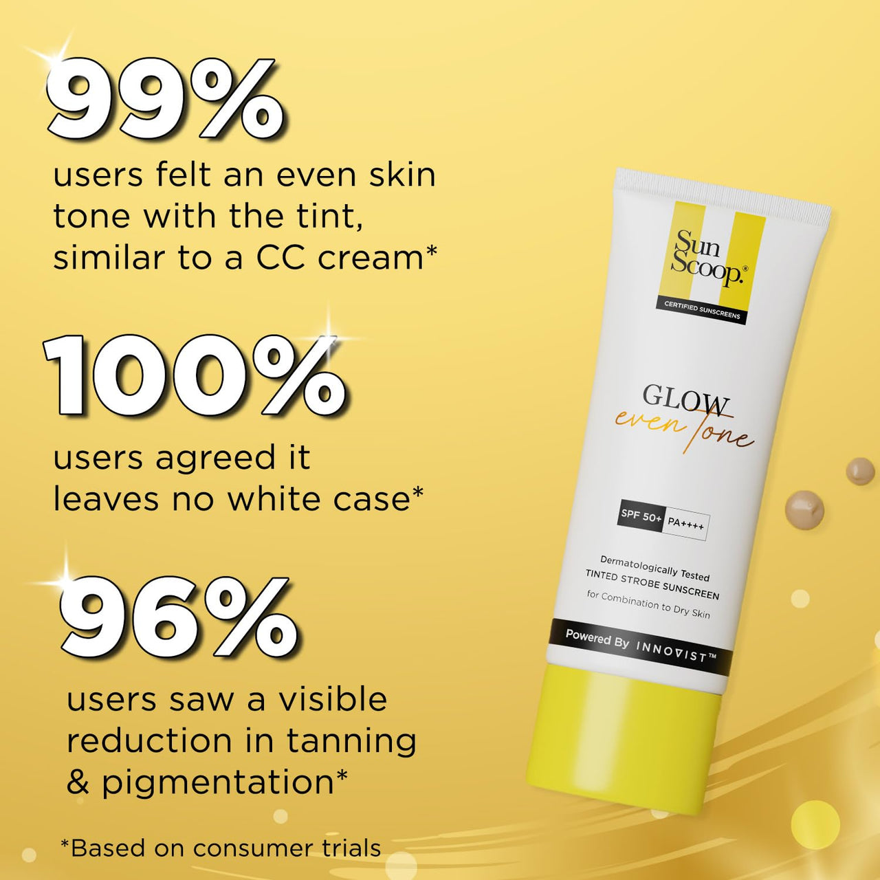 SunScoop Glow Even Tone Sunscreen SPF 50 PA++++ | Tinted Foundation-Like Finish | Zinc Oxide & Licorice Extract for Pigmentation | Broad Spectrum, Non Comedogenic & No White Cast | For Women & Men-45g