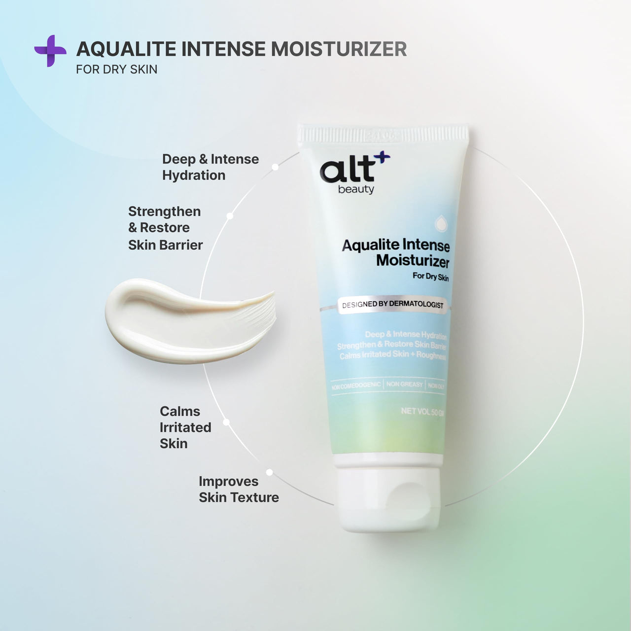 altBeauty Aqualite Intense Moisturiser 50 gm | Help for Dry & Sensitive Skin | Supports Hydration & Skin Barrier | Calms Irritation & Roughness | Dermatologist-Designed, Derma Grade