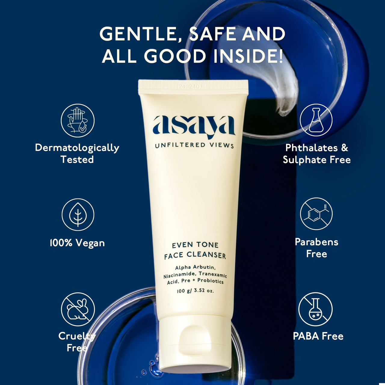 Asaya Dark Spot Removal Face Wash | Fades Spots, Acne Marks & Evens Tone | Tranexamic Acid, Niacinamide & Alpha Arbutin Face Wash With Pre + Probiotics | Both Women & Men | 100g