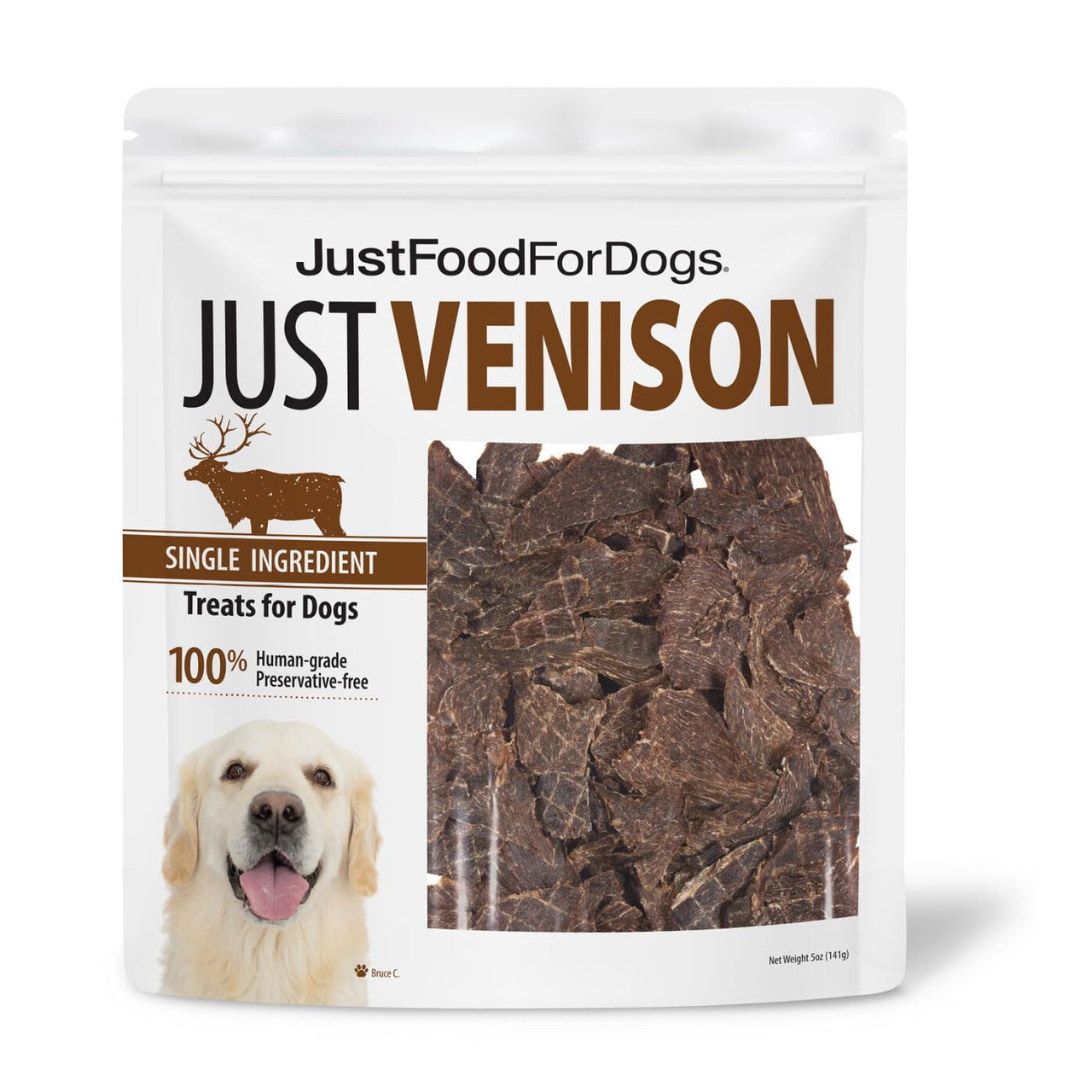 JustFoodForDogs Venison Dog Treats, Single-Ingredient Healthy Dog Treats, Made in The USA, 5 oz 5 Ounce (Pack of 1)