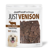 JustFoodForDogs Venison Dog Treats, Single-Ingredient Healthy Dog Treats, Made in The USA, 5 oz 5 Ounce (Pack of 1)