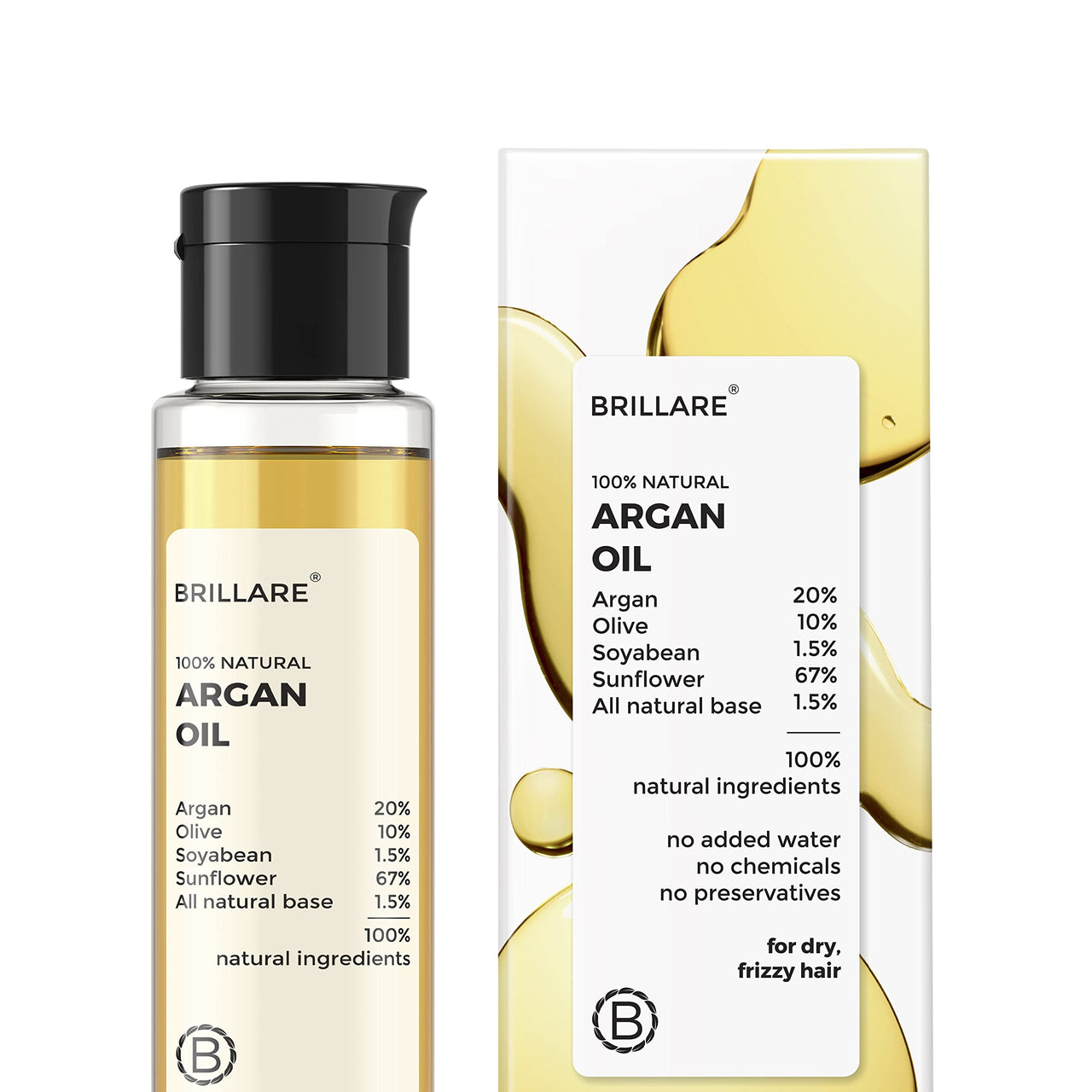Brillare Argan Hair Oil, with the Goodness of Olive oil & Sunflower Oil, for Dry & Frizzy Hairs, 100% Natural Hair Oil, 100ml