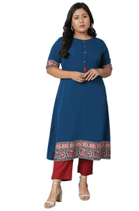 XL LOVE - By Janasya Women's  Plus Size Teal Poly Crepe Kurta