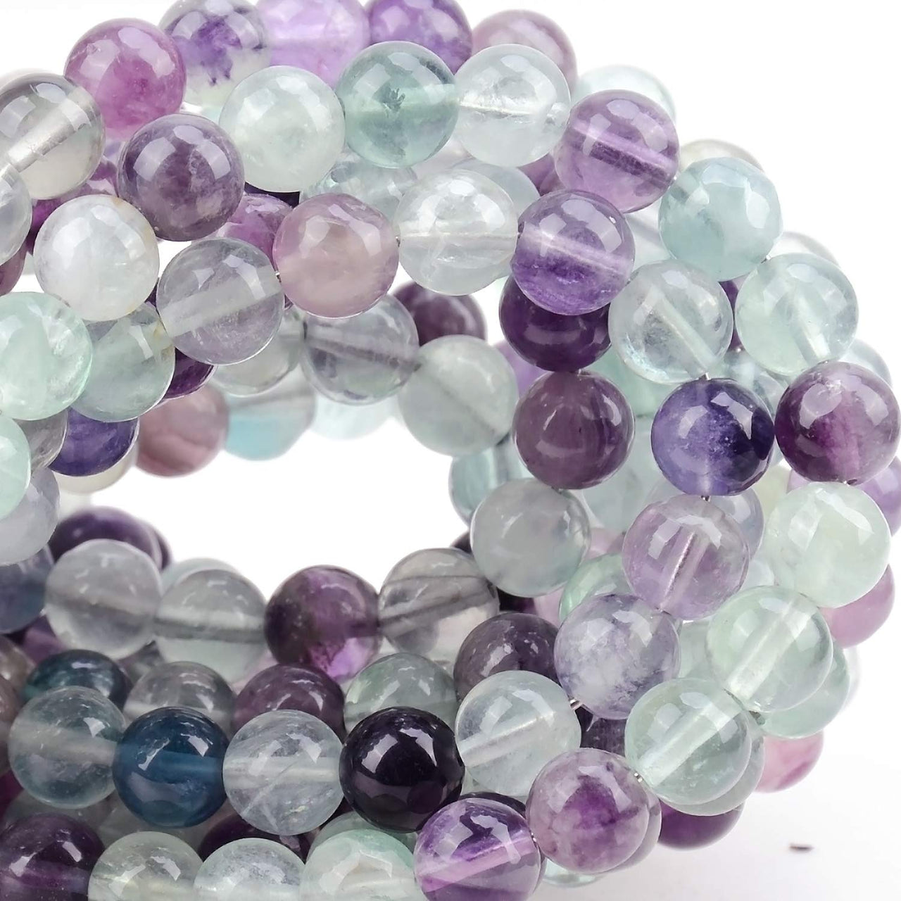 100Pcs Natural Crystal Beads Stone Gemstone Round Loose Energy Healing Beads with Free Crystal Stretch Cord for Jewelry Making (Flourite, 6MM) Flourite