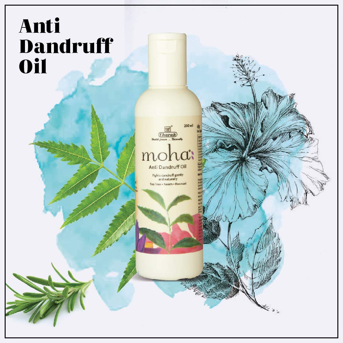 moha: Anti Dandruff Oil With Benefits Of Tea Tree Oil, Neem Oil, Hibiscus OIl, Rosemary Oil | Unisex Hair Oil For All Hairs - 200ml (Pack of 2) | Hair Oil For Men & Women