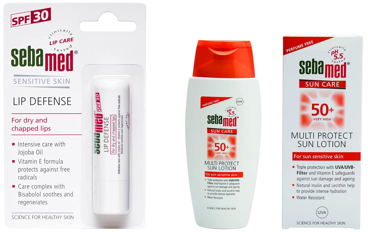 SebaMed Sun Lotion & SebaMed Lip Defense Lip Balm With Spf 30 + Vit E Combo