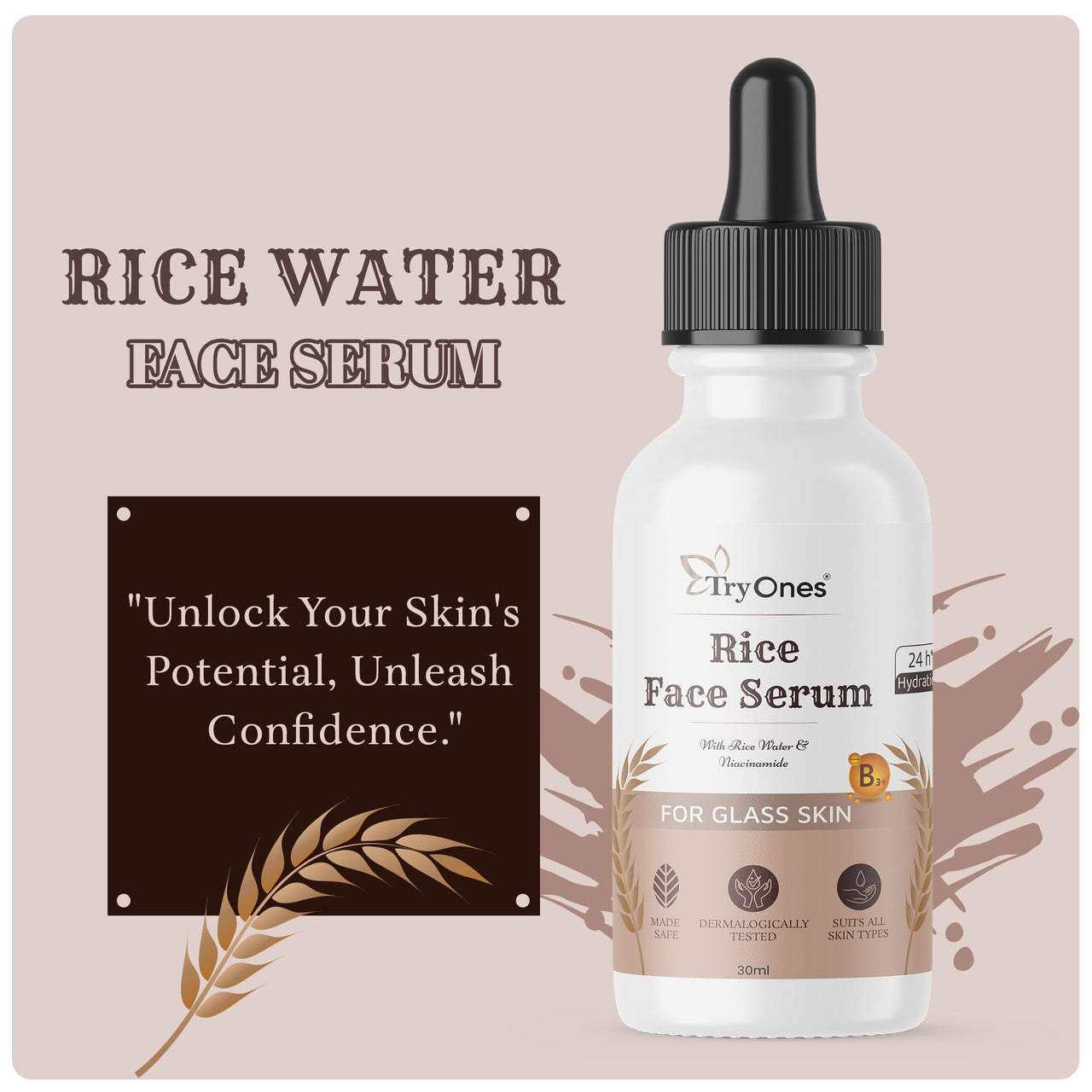 TryOnes Skin Naturals, Bright Complete 30X Vitamin C Booster Face Serum, Increases Skin's Glow Instantly and Reduces Spots Overtime for Men & Women_Rice Water Facial Serum_30ml
