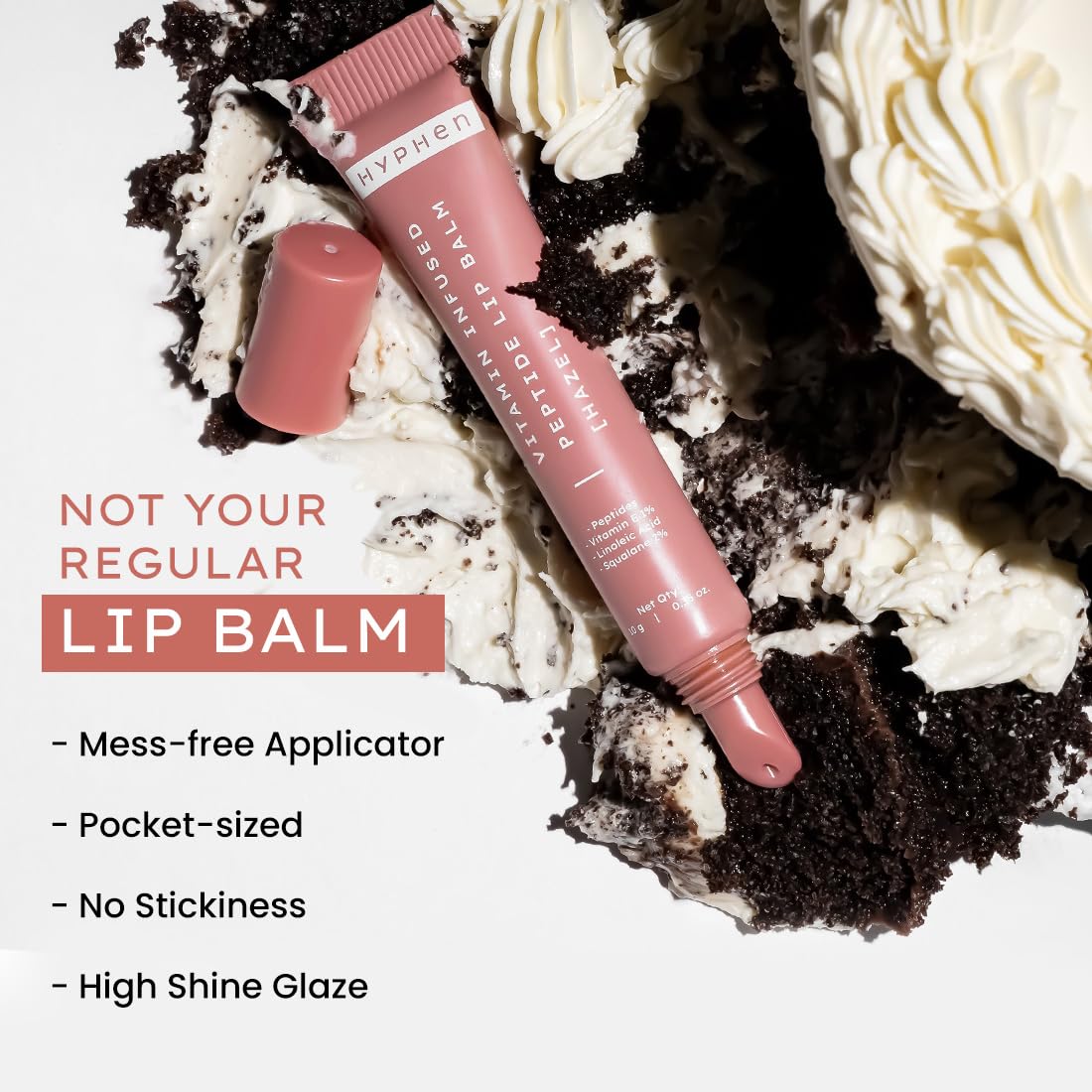 Hyphen Vitamin-Infused Tinted Lip Balm - Hazel | For Dry, Flaky & Dark Lips | 24 Hrs Moisturization | Hydrates, Plumps & Repairs Moisture Barrier | Peptide Lip Balm for Women | Peachy Nude Shade - 10g