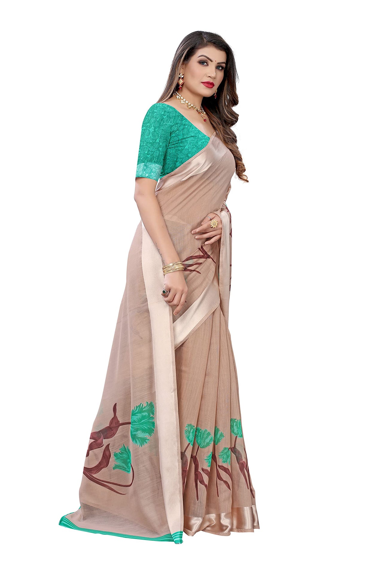 Tarshika Women's  Linen Blend Printed Saree With Blouse Piece(LINEN SAREE_NEW)