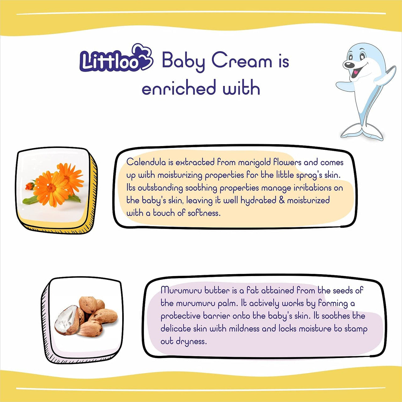 LITTLOO Moisturizing Baby Cream With Natural Ingredients Like Coconut Oil, Calendula, Murumuru Butter, Paraben & Phthalate free- 50gm(Pack of 2)