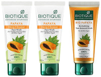 Biotique Bio Papaya Visibly Ageless Face Wash, Pack of 2, 200 ml (2 x 100 ml) and Biotique Bio Papaya Revitalizing Tan Removal Scrub, 50 g