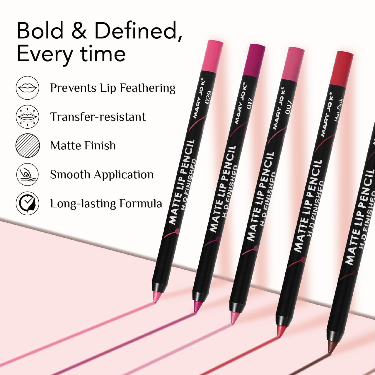 MARY JO K Matte Lip Pencil H.D Finishing Deep Brown – Sharp Lining, Transfer-Resistant, Intense Pigment