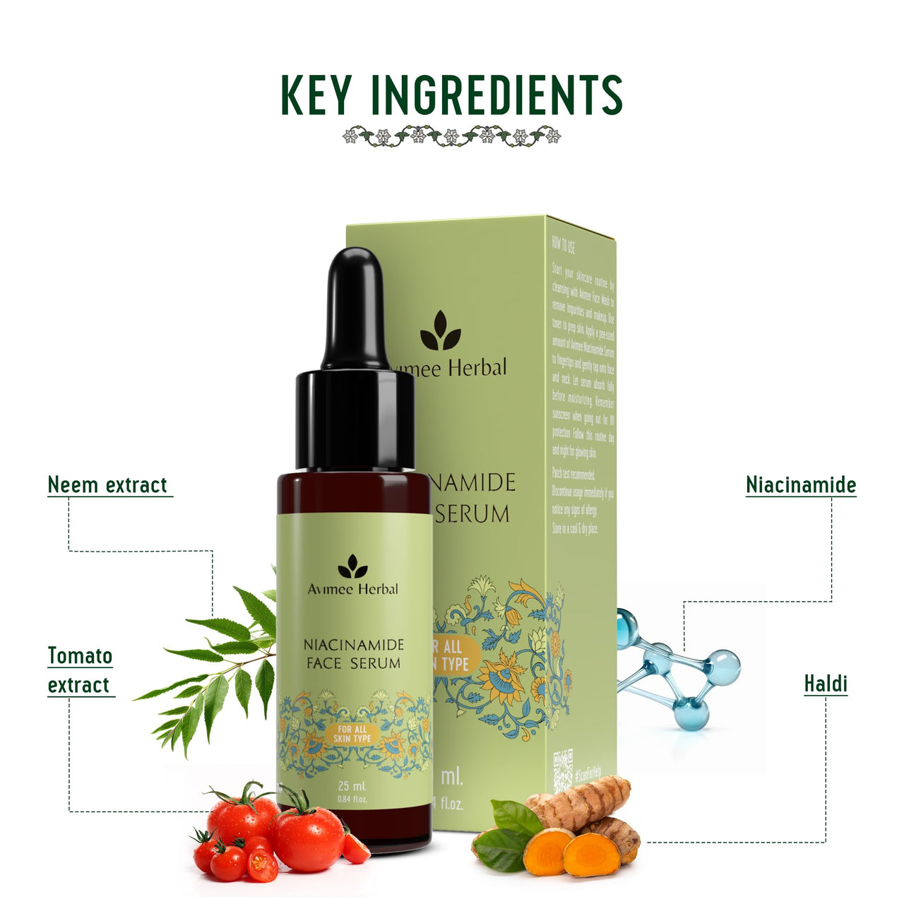 Avimee Herbal 10% Niacinamide Face Serum with Hyaluronic Acid | For Acne Marks, Blemishes & Oil Balancing with Zinc | Skin Clarifying Anti Acne Serum for Oily & Acne Prone Skin | 25 ml