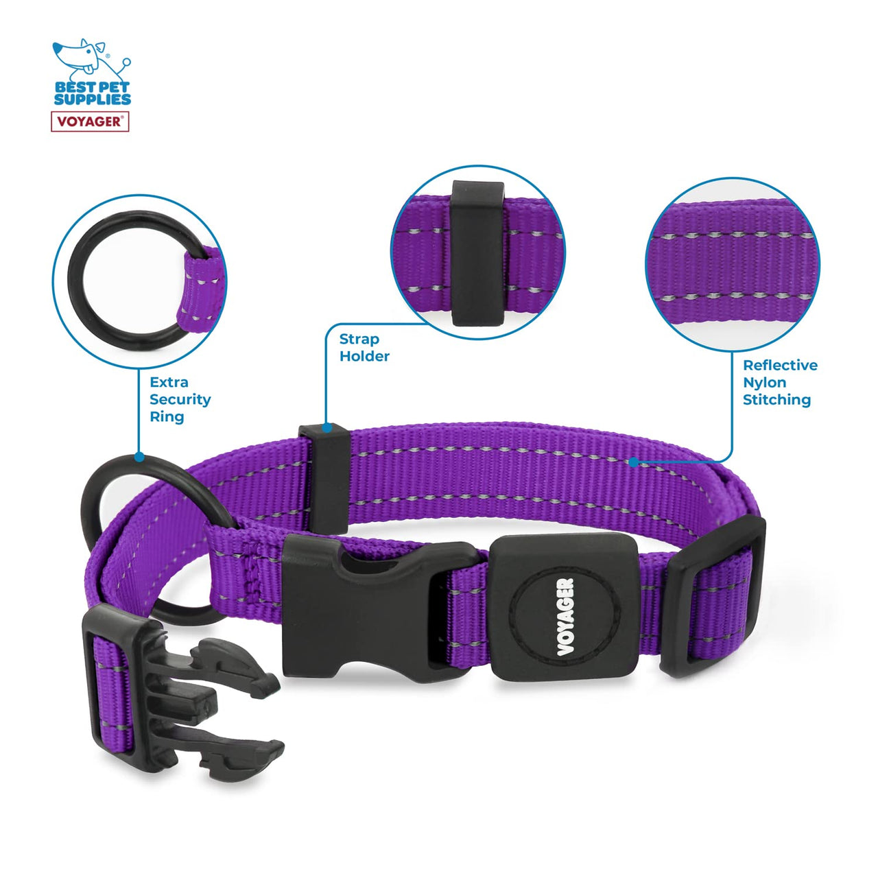 Voyager Reflective Dog Leash Collar Set with Neoprene Handle Supports Small, Medium, and Large Breed Puppies, Cute and Heavy Duty for Walking, Running, and Training - Purple, M Leash Collar Set (Purple) Leash Collar Set (3/4")