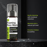 Ustraa Gentle Pore Care Combo - Foaming Face Wash - Sensitive Skin - 150 ml | Moisture Retention | with Ceramides & Anti Acne Spot Gel - 15ml | Reduces 99.9% Pimple-Causing Germs | Neem & Vitamin B3