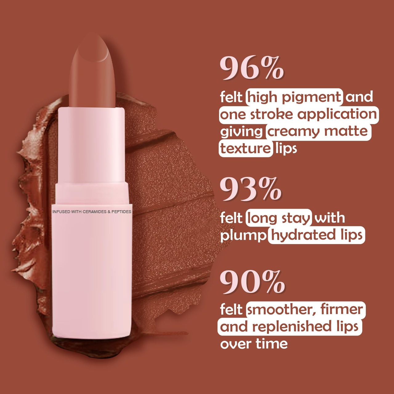 Glamveda Creamy Matte Long Lasting Lipstick with Ceramides & Peptides, Lightweight, 12 Hour Wear, Smudgeproof & Transferproof - Mocha Muse 307