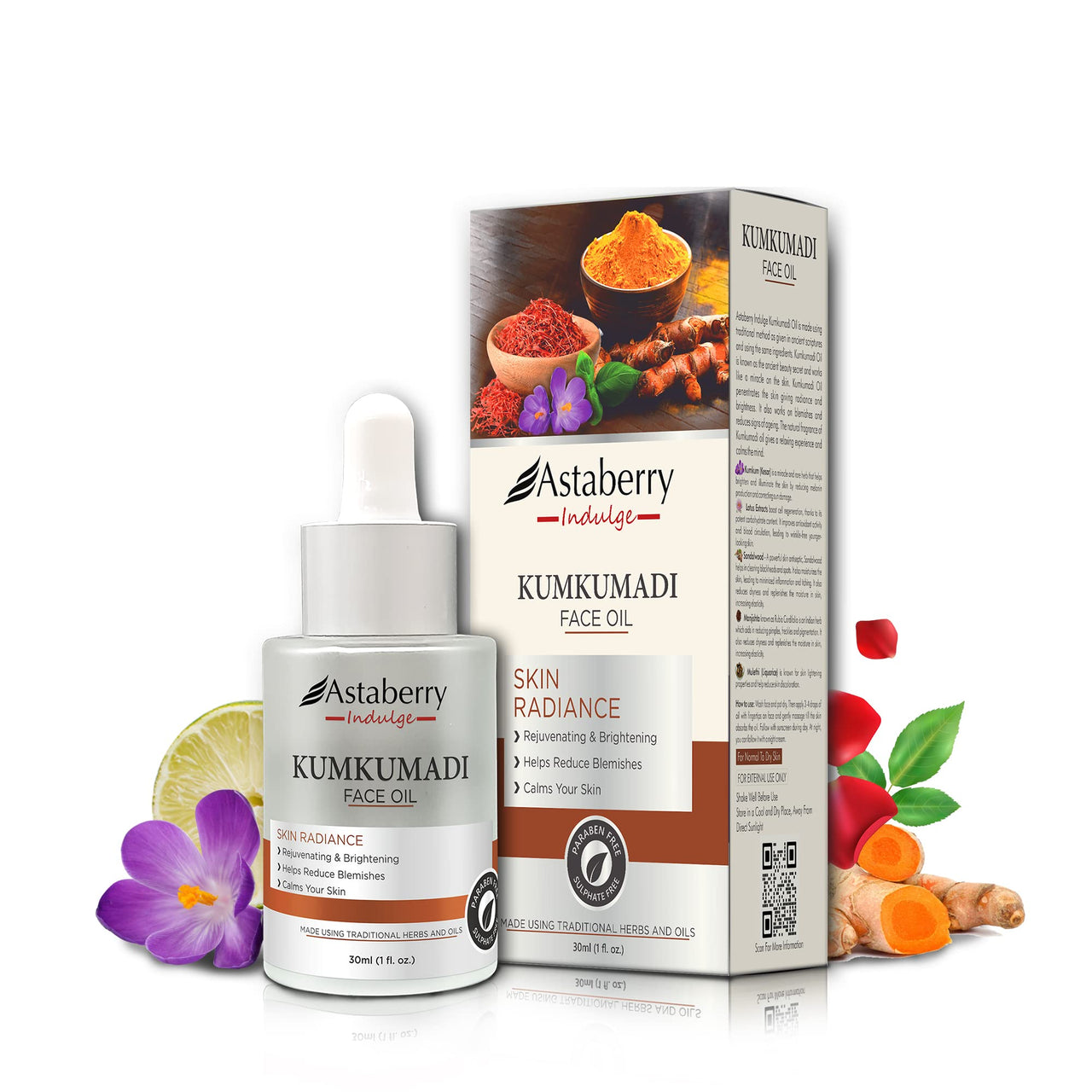 Astaberry Indulge Kumkumadi Face Oil for Glowing Skin With Saffron & Lotus Extracts For Dull Skin, Sandalwood & Mulethi For Reduces Dark Spots & Blemishes | 30 ml