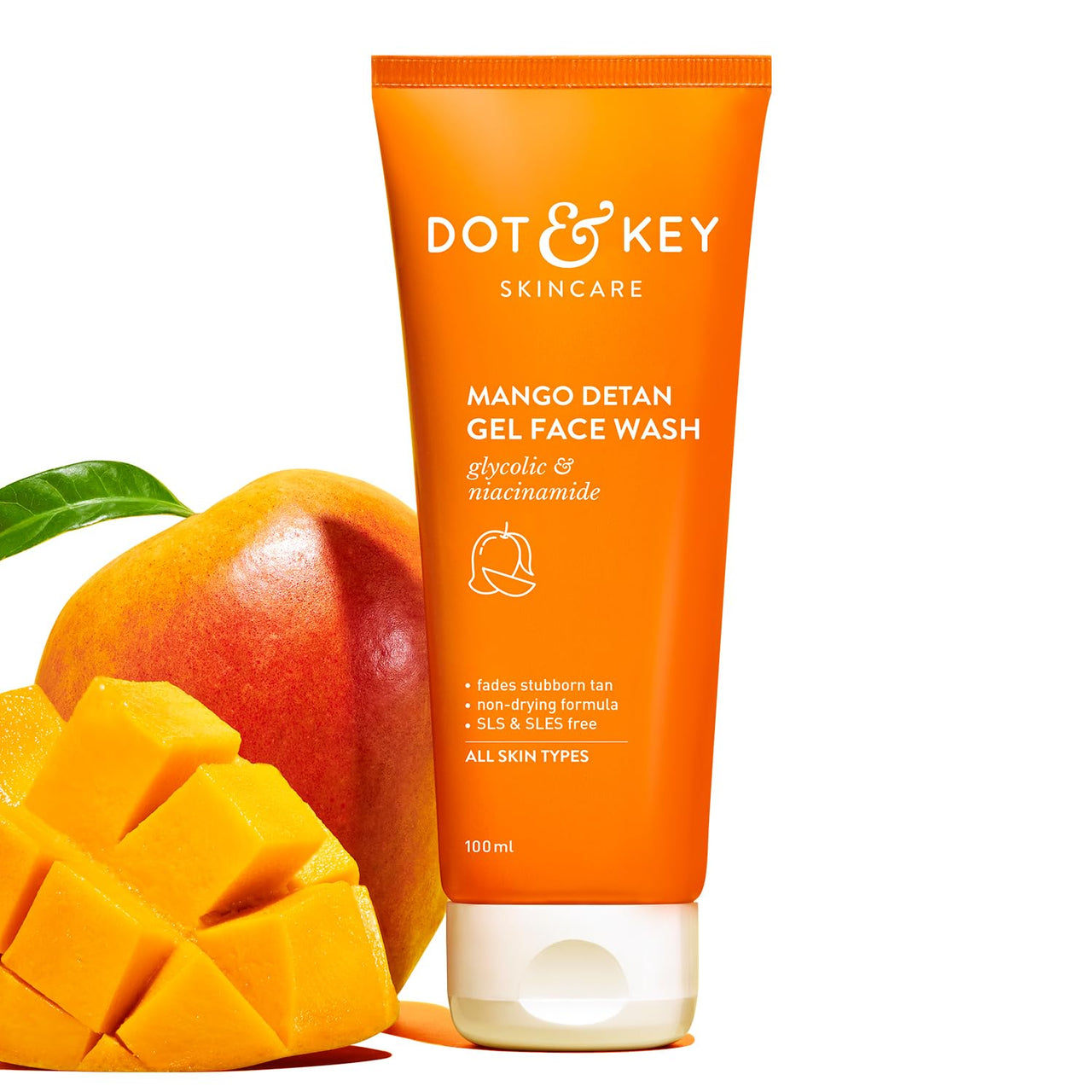 Dot & Key Mango Detan Gel Face Wash | Gently Cleanses Skin From Dirt & Oil | Fades Stubborn Tan | For All Skin Types | 100ml