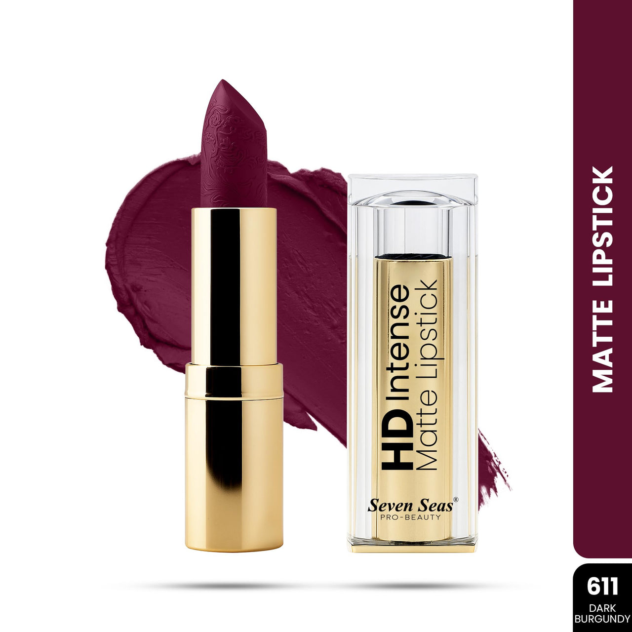 Seven Seas HD Intense Matte Lipstick | Non-Transfer | Lipstick For Women (611-Dark Gurgundy, 3.5G)