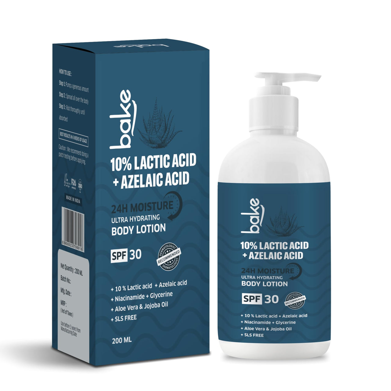 BAKE 10% Lactic Acid Body Lotion with Azelaic Acid | Smooths Rough & Bumpy Skin, Exfoliates Skin & Reduces Body Acne | Ultra Hydrating Body Lotion | 200ml