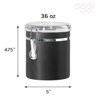 Oggi Stainless Steel Kitchen Canister 36 fl oz, Black - Airtight Clamp Lid, Clear See-Thru Top - Ideal for Kitchen Storage, Food Storage, Pantry Storage. Size 5