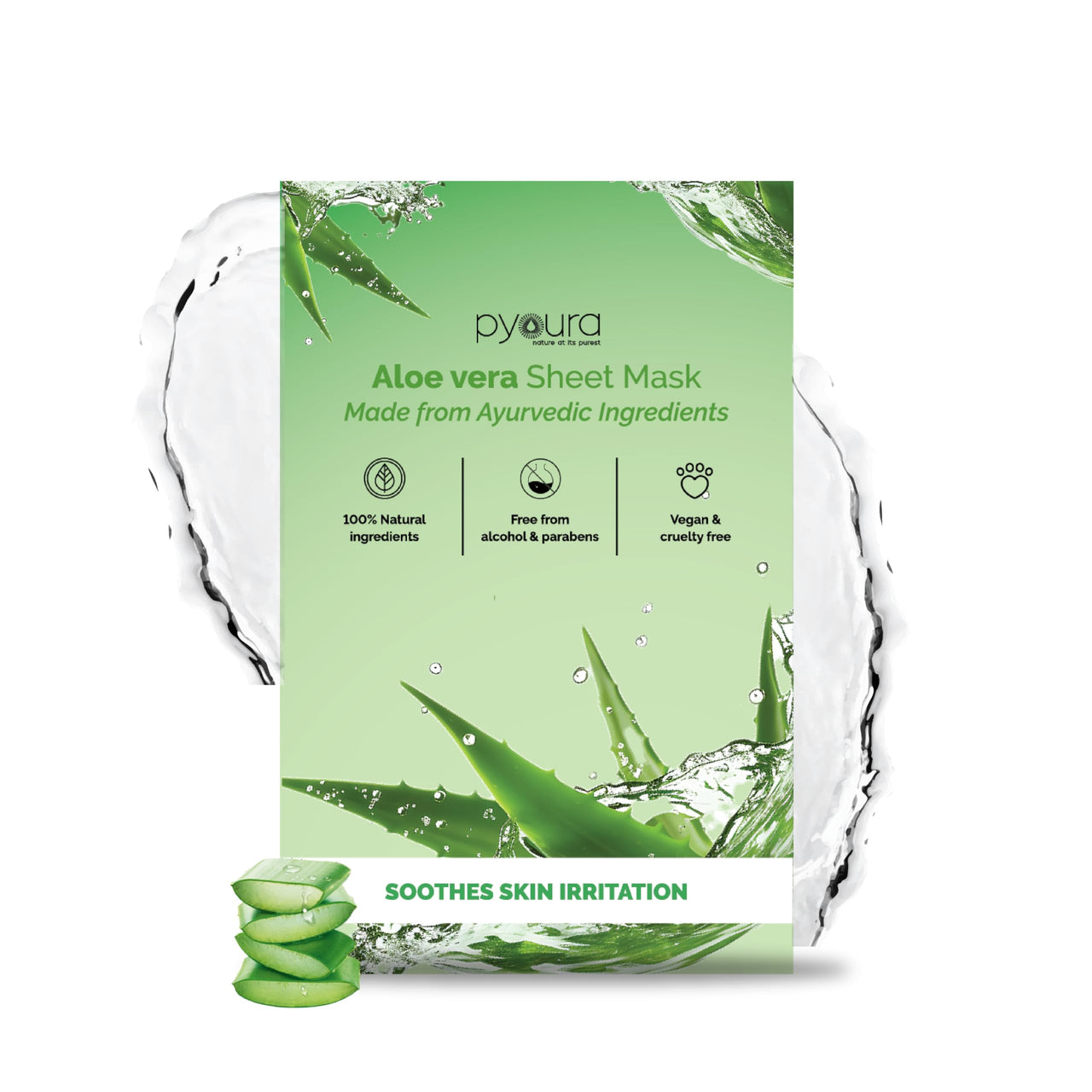 PYOURA Aloe vera Soothing Face Sheet Mask | 100% Natural, Alcohol & Paraben-Free | Vegan & Cruelty-Free | Refreshes Skin, Reduces Dullness | For All Skin Types | Pack of 2, Each 23g