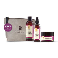 Pilgrim Extra-Glow Skin Care Gift Kit with Free Jute Bag|De-Pigmentation,Pore Tightening|Face Wash 100ml,Face Mist & Toner 100ml,Face Cream SPF50 50gm|All Skin types|For Men & Women