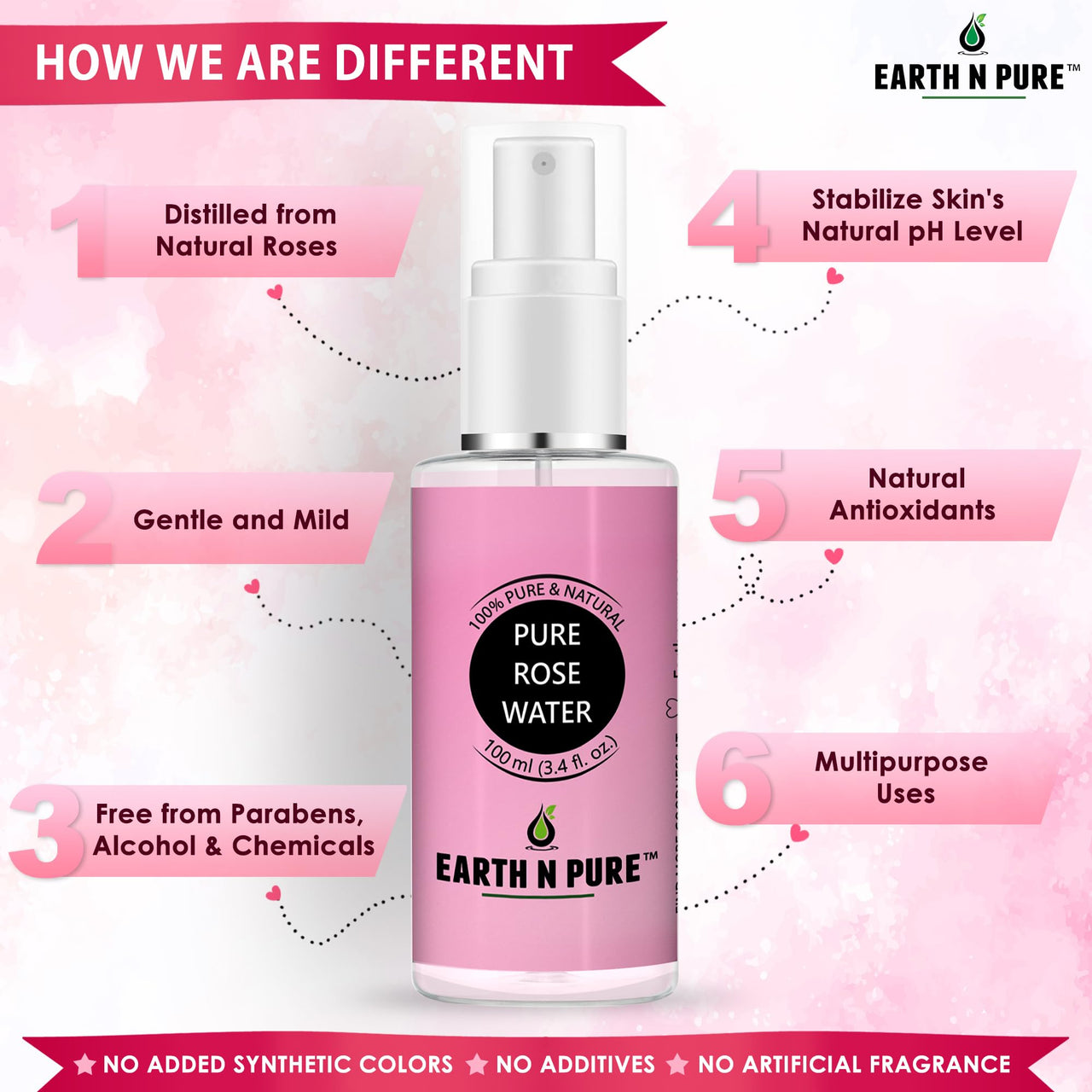 Earth N Pure Rose Water Pack of 2 (100 ml each) Natural & Therapeutic Grade