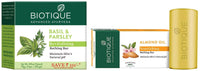 Biotique Bio Basil and Parsley Body Revitalizing Body Soap, Pack of 3, 225 g (3 x 75 g) & Biotique Almond Oil Nourishing Body Soap, 150g