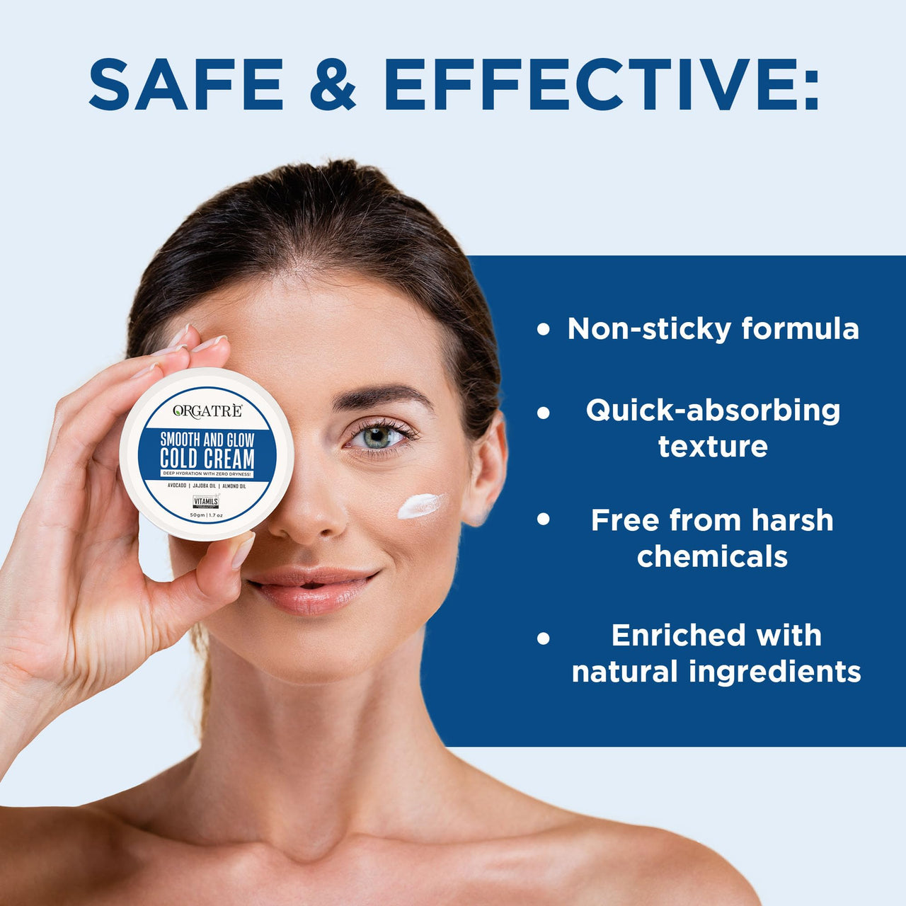 ORGATRE Smooth & Glow Cold Cream for Winter | Deep Hydration for Dry Skin | With Avocado, Jojoba & Almond Oil | Nourishing Face Cream for Women & Men | Softens & Protects – 50gm