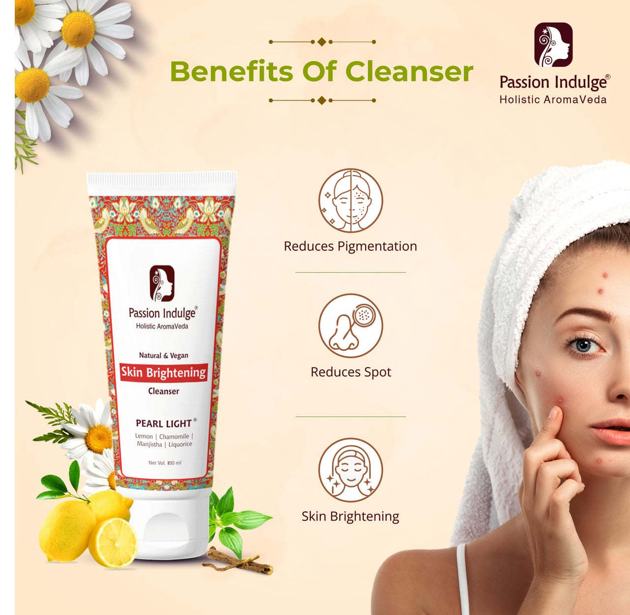 Passion Indulge Skin Brightening Skincare Combo| Pearl Light Cleanser 100ml & Pearl Light Face Mudd 100gm For Dark spots
