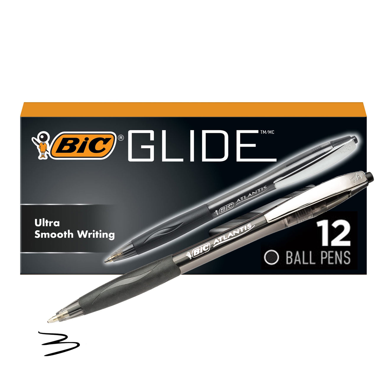 BIC Glide Retractable Ball Pens, Medium Point (1.0 mm), Black, Comfortable Rubber Grip For Writing, 12-Count Pack (VCG11-BLK) 12 Count (Pack of 1)