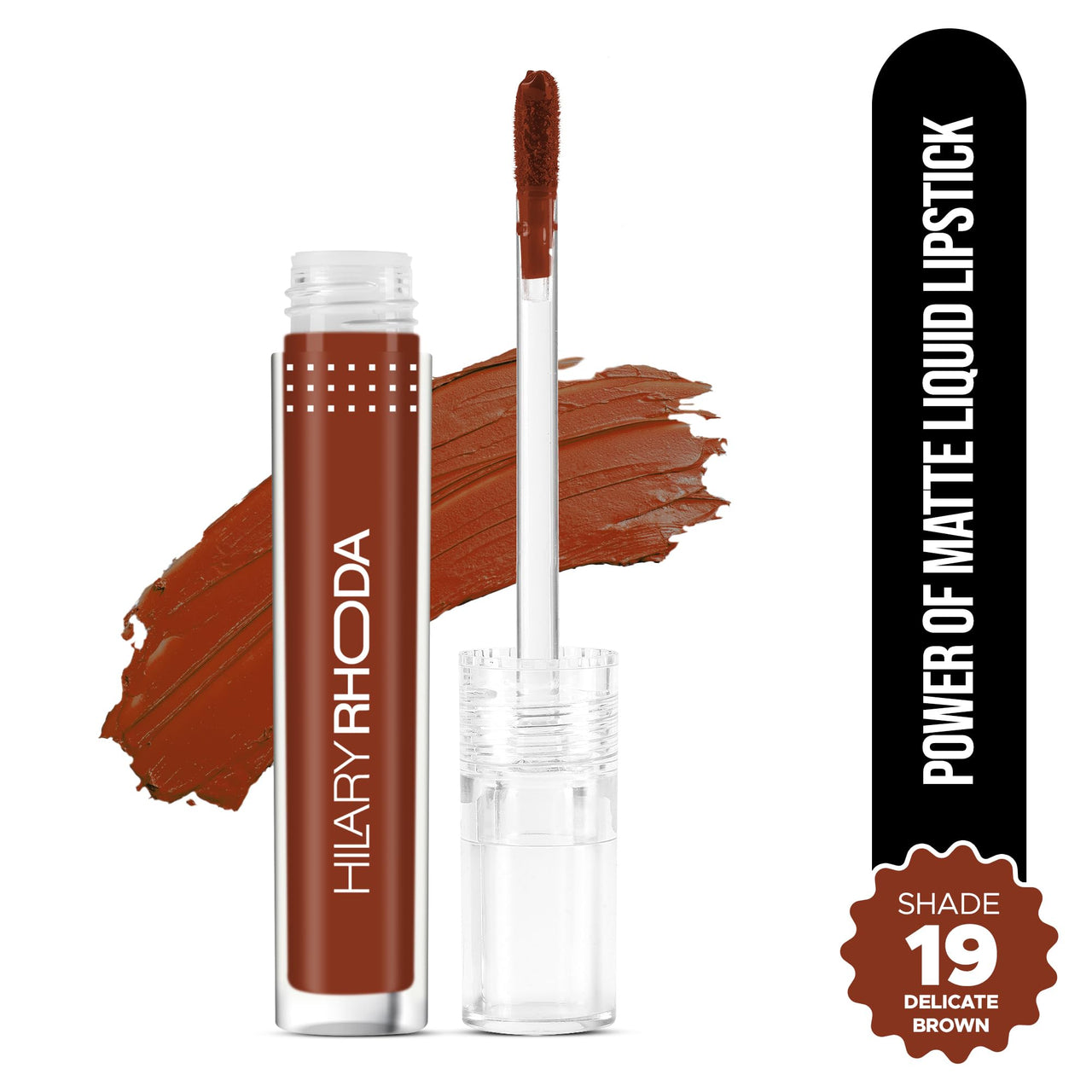 Hilary Rhoda Power Of Matte Liquid Lipstick | Buildable Colour | Long Lasting & Matte Finish | Lightweight & Non-Drying Formula | Smudge Proof & Non-Transferable | 3ml (Delicate Brown - Shade 19)