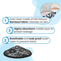 LuvLap Natural Bamboo Washable Nursing Breast Pads for Breast feeding mothers, Beautiful Lace Style, Contoured Shape for snug fit, Nipple Pad, Includes Laundry Bag, Super absorption, 10Pc