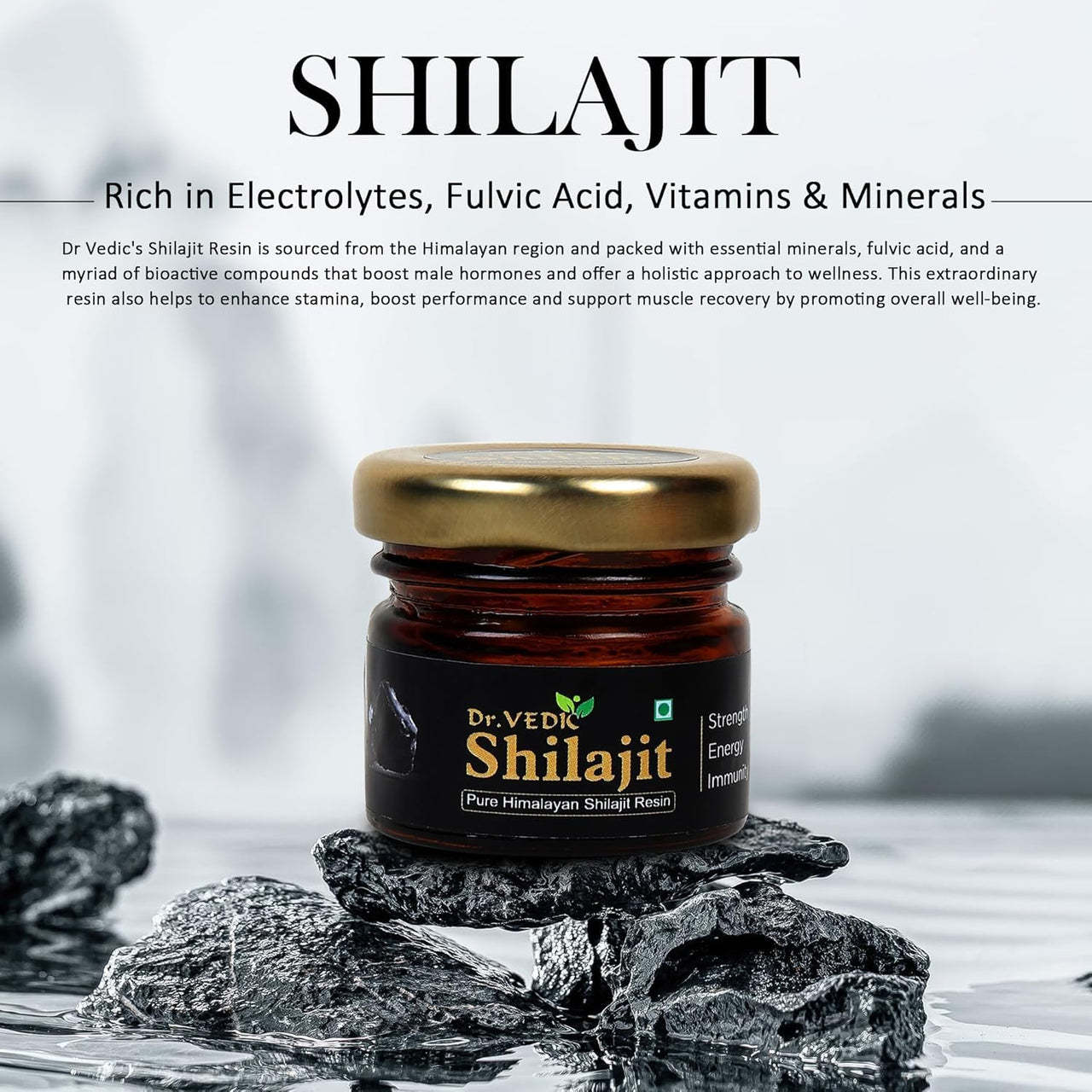 Dr Vedic 100% Pure & Natural Himalayan Shilajit/Shilajeet Resin Improves - Strength | Energy | Immunity - 20g