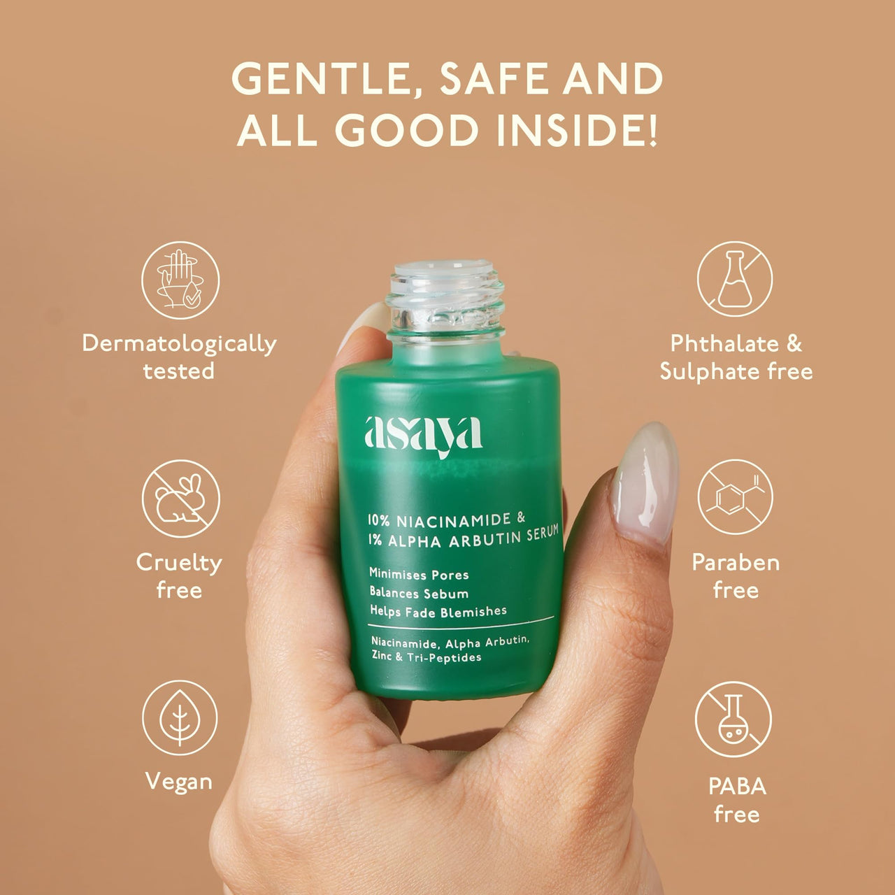 Asaya 10% Niacinamide Face Serum | With Alpha Arbutin & Zinc PCA | Fades Acne Marks, Dark Spots & Blemishes | Controls Sebum & Minimizes Pores | Brightens Skin & Evens Tone | With Tripeptide & Vitamin E for Barrier Repair | Lightweight & Non-Comedogenic |