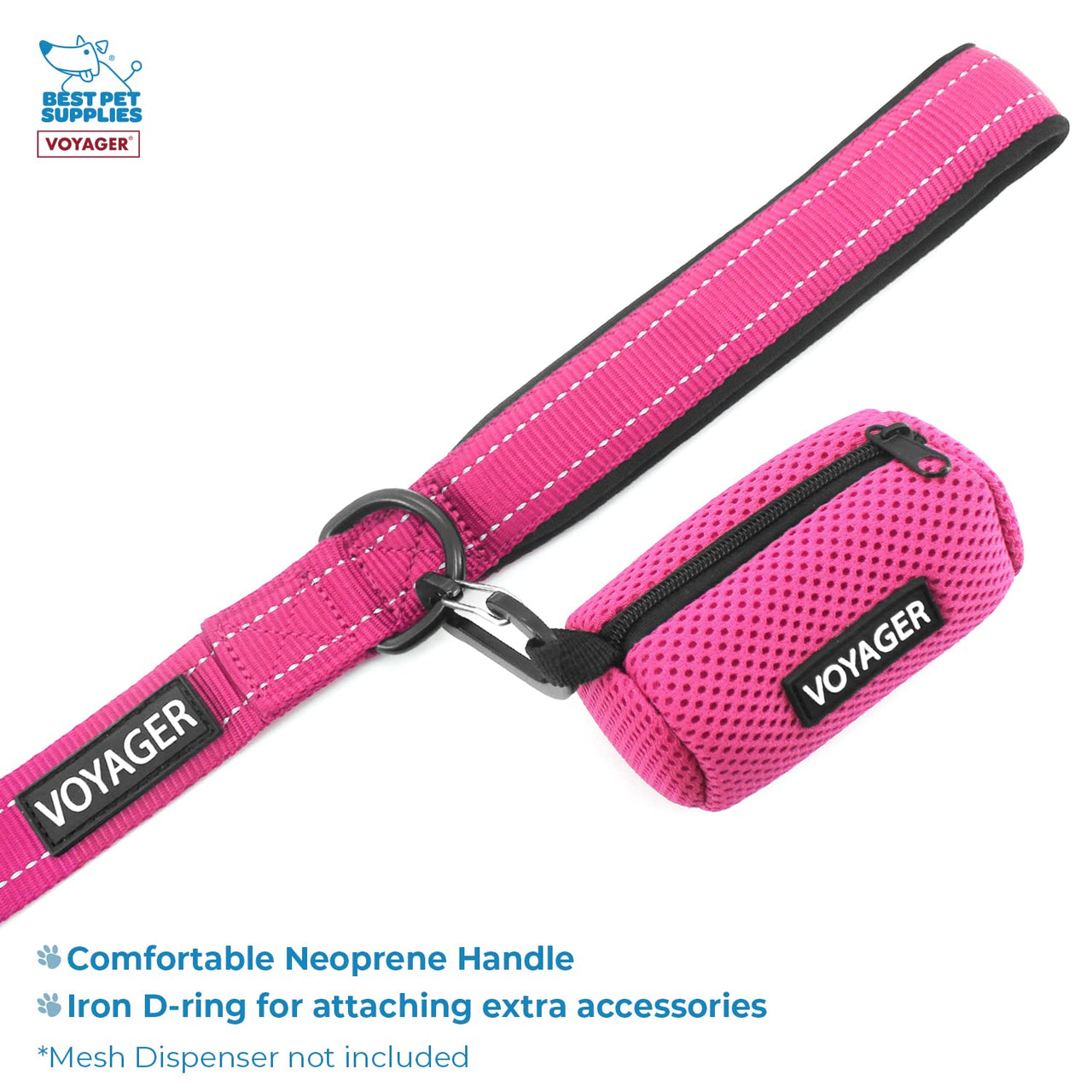 Voyager Step-in Air All Weather Mesh Harness and Reflective Dog 5 ft Leash Combo with Neoprene Handle, for Small, Medium and Large Breed Puppies by Best Pet Supplies - Black/Pink Trim, X-Small Harness Leash Bundle (Black/Pink Trim) XS (Chest: 13 - 14.5")