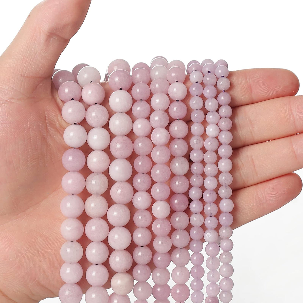 45pcs 8mm Natural Stone Beads Kunzite Beads Energy Crystal Healing Power Gemstone for Jewelry Making, DIY Bracelet Necklace